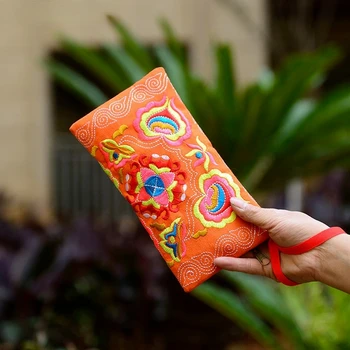 Женский винтажный китайский клатч с этнической цветочной вышивкой, длинный кошелек, портмоне, держатели карт, повседневные сумки-клатчи