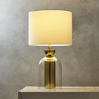 Абажур из ткани на стеклянной основе в скандинавском стиле Ар-деко, настольная лампа для спальни отеля, гостиной, дизайнерской виллы, прикроватный светодиодный светильник