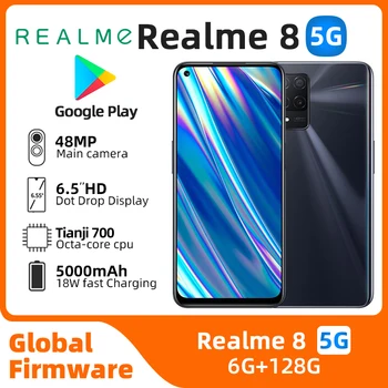 Realme 8 Android 5G Разблокирован 6,5 дюймов 128G Все цвета Хорошее Состояние Оригинальный подержанный телефон