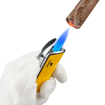 COHIBA Металлическая ветрозащитная мини-ветрозащитная зажигалка для сигар с 3 струями синего пламени, зажигалка с дыроколом для сигар, мужские подарочные аксессуары для сигар