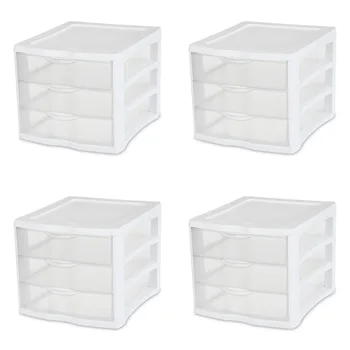 Sterilite с 3 выдвижными ящиками, пластик, белый, набор из 4 ящиков-органайзеров для шкафа, мини-органайзер для ящиков