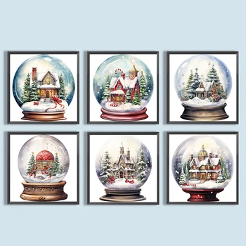 5D DIY, алмазная картина с круглой дрелью, рождественский дом, хрустальный шар для домашнего декора
