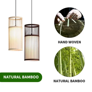 Светильники E27, Подвесной светильник, Бамбуковый фонарь, подвесная лампа, Плетеные люстры из натурального ротанга, бамбуковые абажуры ручной работы