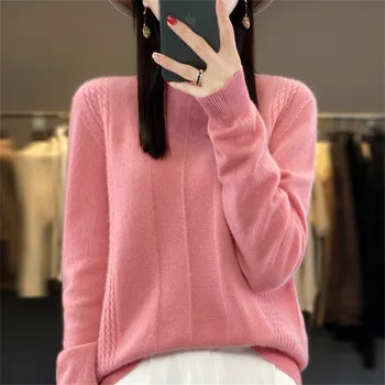 Женский свитер, осенне-зимний пуловер, повседневная рубашка в полоску с лацканами, вязаный свитер с длинными рукавами, приталенный топ, женская одежда